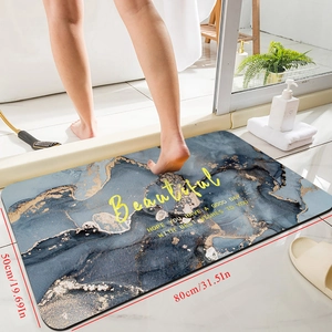 Close-up of 80x50cm marble pattern bathroom mat with moisture-absorbing texture