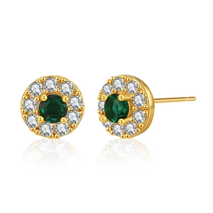18K gold-plated emerald green zircon halo stud earrings with white crystal surround