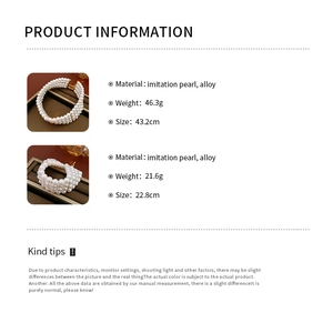 Spécifications de taille et poids pour l'ensemble collier et bracelet en perles de nacre