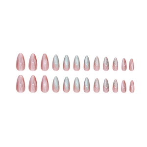 Pink cat eye press-on nails in medium almond shape with geometric 3D textures, 24 pieces