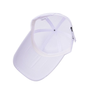 White mesh baseball cap with long brim and breathable polyester cotton fabric