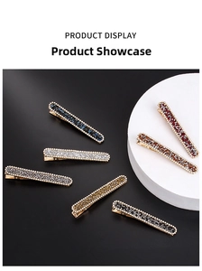 Set of seven sparkling rhinestone bobby pins in multiple colors with golden alloy base