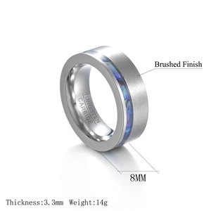8mm brushed tungsten carbide ring featuring a colorful abalone shell inlay for men
