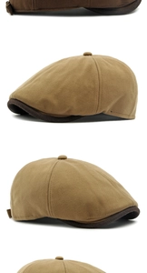 Detailed view of the herringbone texture and multi-panel stitching on this vintage beret