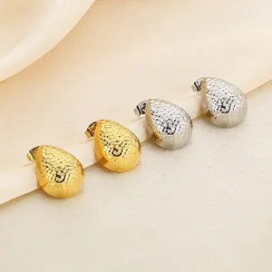 Hammered Teardrop Stud Earrings Stainless Steel Water Drop Textured Minimalist Retro Jewelry For Women