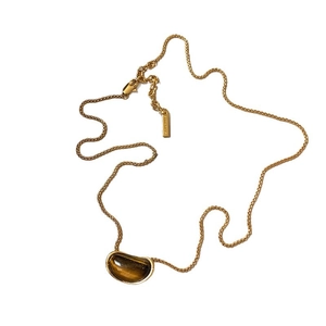 18k gold plated necklace with pea-shaped tiger eye stone pendant on white background