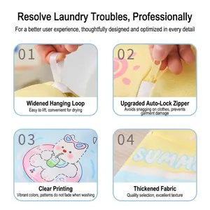 Thickened laundry bag with cartoon dog print, featuring self-locking zipper and fine mesh