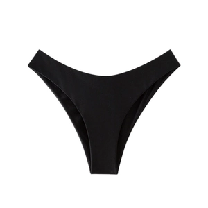 Detail view of black V-cut seamless bikini bottoms with high-quality elastic fabric