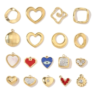 Edelstahlanhänger Vergoldet Herz Geometrische Blume Strass Emaille DIY Schmuckherstellung Charms Vintage Stil