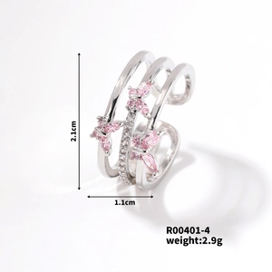 Detailed view of silver butterfly ring dimensions showing size 2.1cm and 1.1cm height