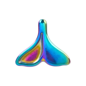 Macro shot of 18k vacuum plated rainbow fish tail pendant in 304 stainless steel