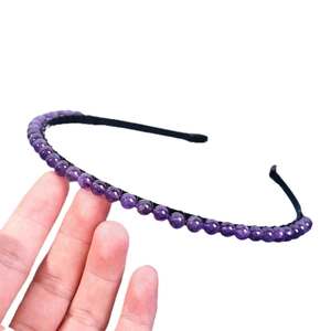 Handcrafted purple crystal bead headband with 6mm stones for women's hair styling