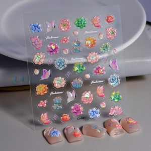 3D Embossed Nail Art Stickers 5D Relief Waterproof Adhesive Decals For DIY Manicure Butterfly Succulent Floral Decoration