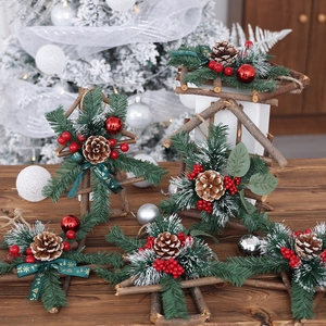 Christmas Hanging Ornaments Rustic Twig Wood Star House Tree Shape Pine Needles Red Berries Festive Home Wall Decor