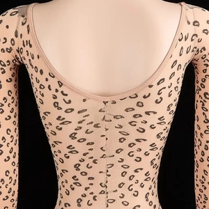 Sexy leopard print long sleeve bodysuit with deep open back design for women
