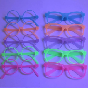 Luminous neon party glasses in round and square frames for festive night events