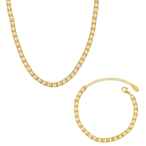 French style 18k gold plated titanium interlocking chain necklace and bracelet set