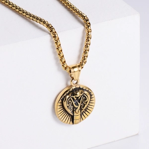 Oval Snake Head Pendant Necklace 304 Stainless Steel Cobra Relief Retro Egyptian Style Punk Gothic Jewelry For Men Women