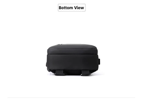 Detailed bottom view of the black waterproof chest bag showing breathable mesh and straps
