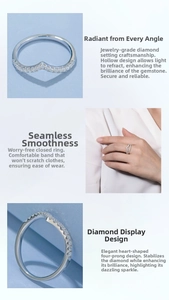 Macro details of V-shaped S925 sterling silver ring with pavé moissanite settings