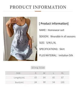 Guide des tailles pour nuisette en soie imitation avec motif love et mesures corporelles
