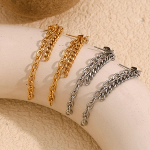 Minimalist double chain stud earrings in 18K gold and silver plating for women
