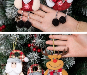 Detail of Christmas Santa and reindeer felt pendants showing texture and small scale
