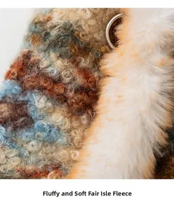 Detail aus flauschigem Fair-Isle-Bouclé-Stoff und weichem Kunstfell mit Metallring