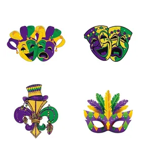 Mardi Gras festive door decor set featuring carnival masks and fleur-de-lis wall ornaments