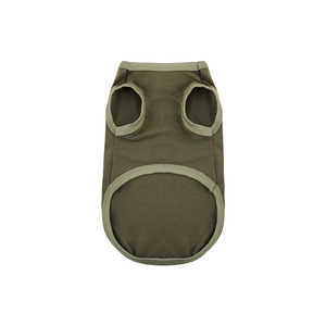 Detail view of olive green cotton pet vest with neat stitching and soft fabric texture