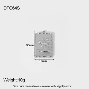 Detailed specs of rectangular steel pendant with embossed coconut tree, 33x18mm size