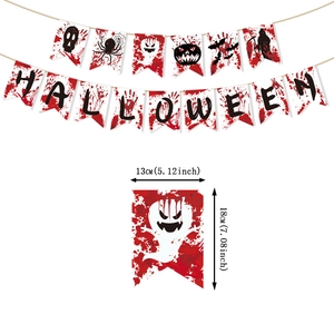 Halloween banner with ghost patterns and bloody handprints for party decoration