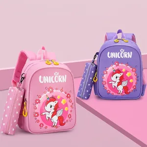 Kids Backpack And Pencil Case Cartoon Unicorn Dinosaur Rabbit Pattern Toddler School Bag Breathable Waterproof Nylon