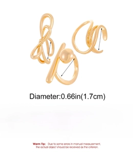 Tabella taglie dettagliata per set anelli in lega dorata diametro 1,7 cm e peso 6 g