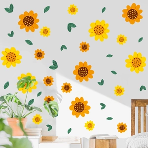Wall Stickers PVC Self Adhesive Floral Sunflower Daisy Decals For Bedroom Living Room Window Kids Room Modern Home Decor