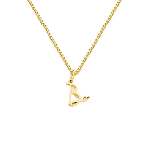 Elegant gold titanium necklace featuring a letter B heart pendant on a box chain