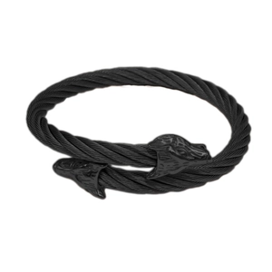 Bracelet câble torsadé noir mat avec doubles têtes de loup détaillées pour homme