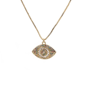 Stylish gold Turkish evil eye pendant necklace with colorful cubic zirconia crystals