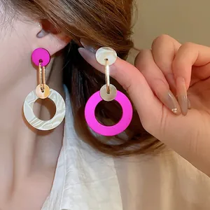 Geometric Drop Earrings With 925 Sterling Silver Earring Post Asymmetrical Color Block Acrylic Marble For Women Jewelry