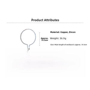 Detailed specs of zircon drop pendant choker necklace with dimensions and material info