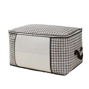 Houndstooth storage bag with clear window and handles for clothes and bedding