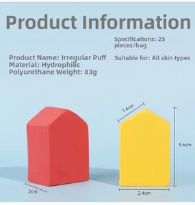Detailed dimensions of house-shaped makeup sponges in hydrophilic polyurethane material