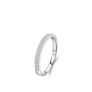 Minimalist S925 sterling silver ring with double row of pavé set cubic zirconia diamonds