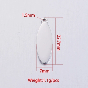 Oval stainless steel tag pendant for jewelry making with size and weight dimensions