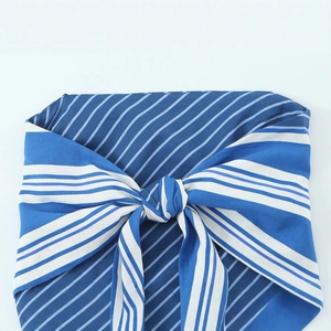 Sexy blue and white striped backless linen tube top with a knot front detail for women