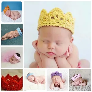 Newborn Baby Photography Props Knitted Crown Headband Handmade Crochet Soft Yarn Photo Shoot Studio Accessory Infants