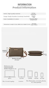 Size guide for polka dot crossbody bag with dimensions and comparison to tablet devices