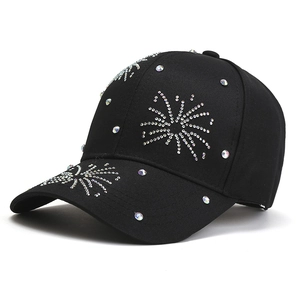 Stylish black baseball cap with rhinestone firework pattern and sparkling accents