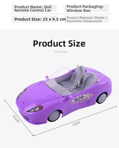 Detail view of the purple doll RC convertible car showing 23x9.5cm product dimensions