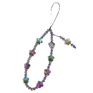 Handmade beaded phone strap with colorful crystal beads and star charm on a black lanyard